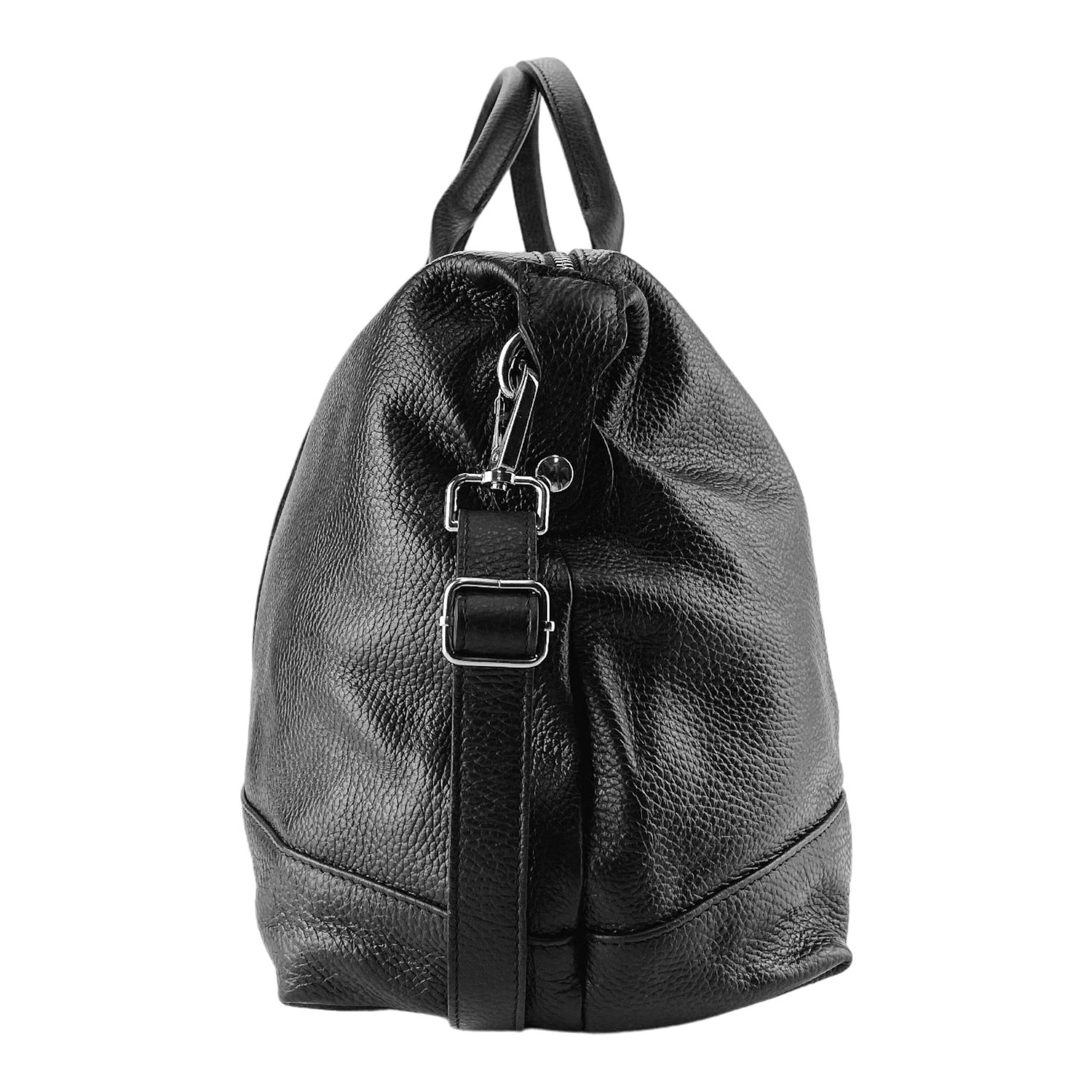 Italian Leather Travel Duffle Bag — Black