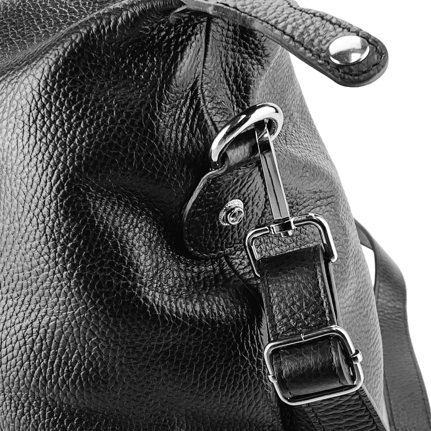 Italian Leather Travel Duffle Bag — Black