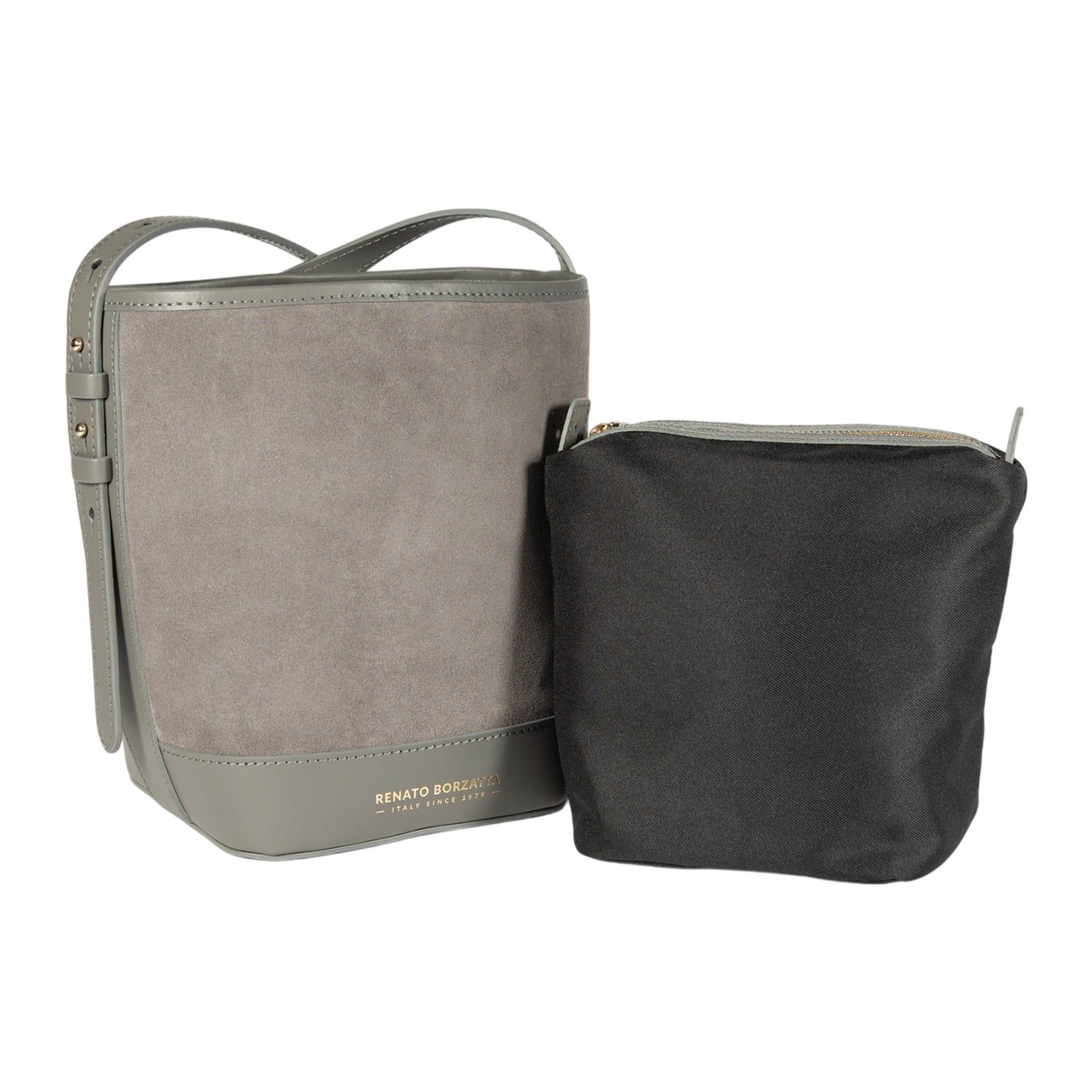 BRENDA Italian Leather Bucket Bag — Grey