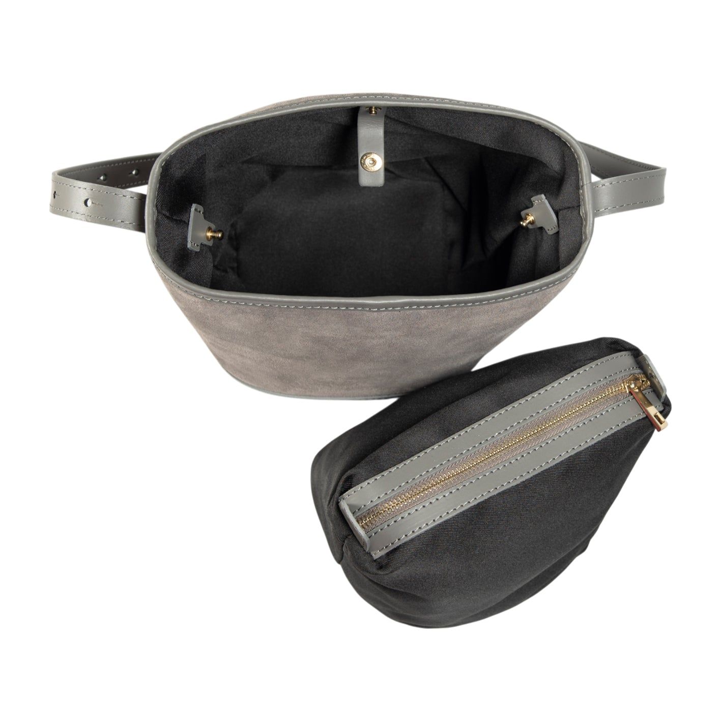 BRENDA Italian Leather Bucket Bag — Grey