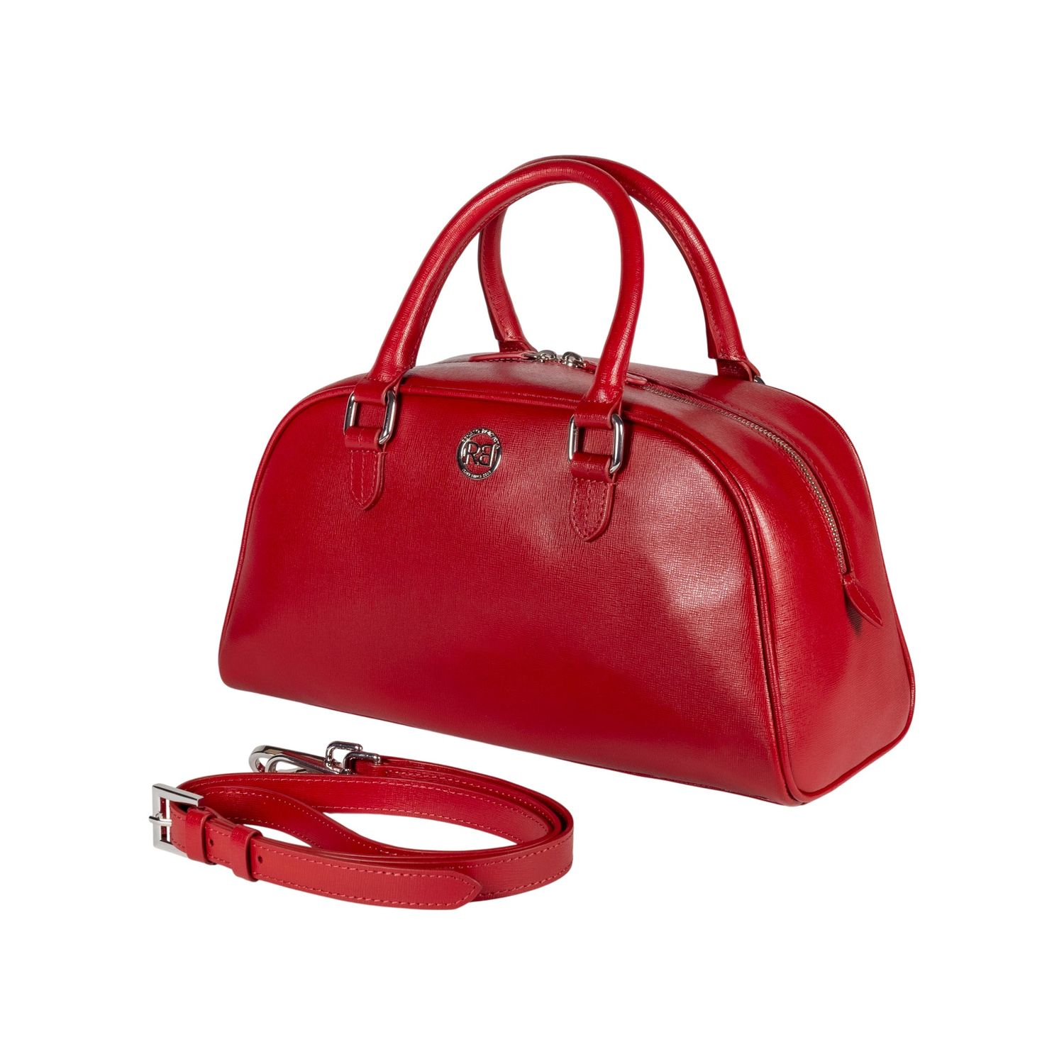 VIRGINIA Saffiano Leather Bowling Bag — Red