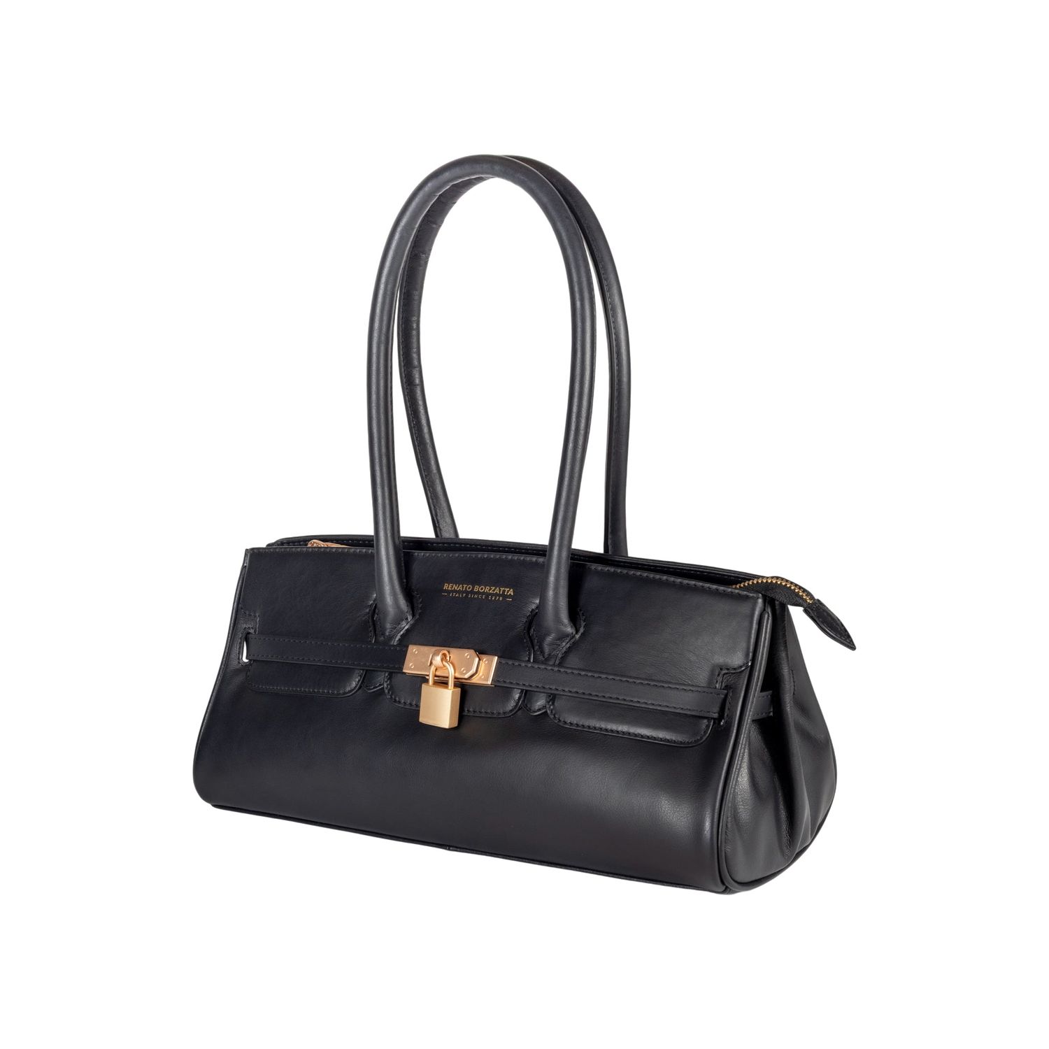 ARIANNA Soft Sauvage Leather Shoulder Bag — Black