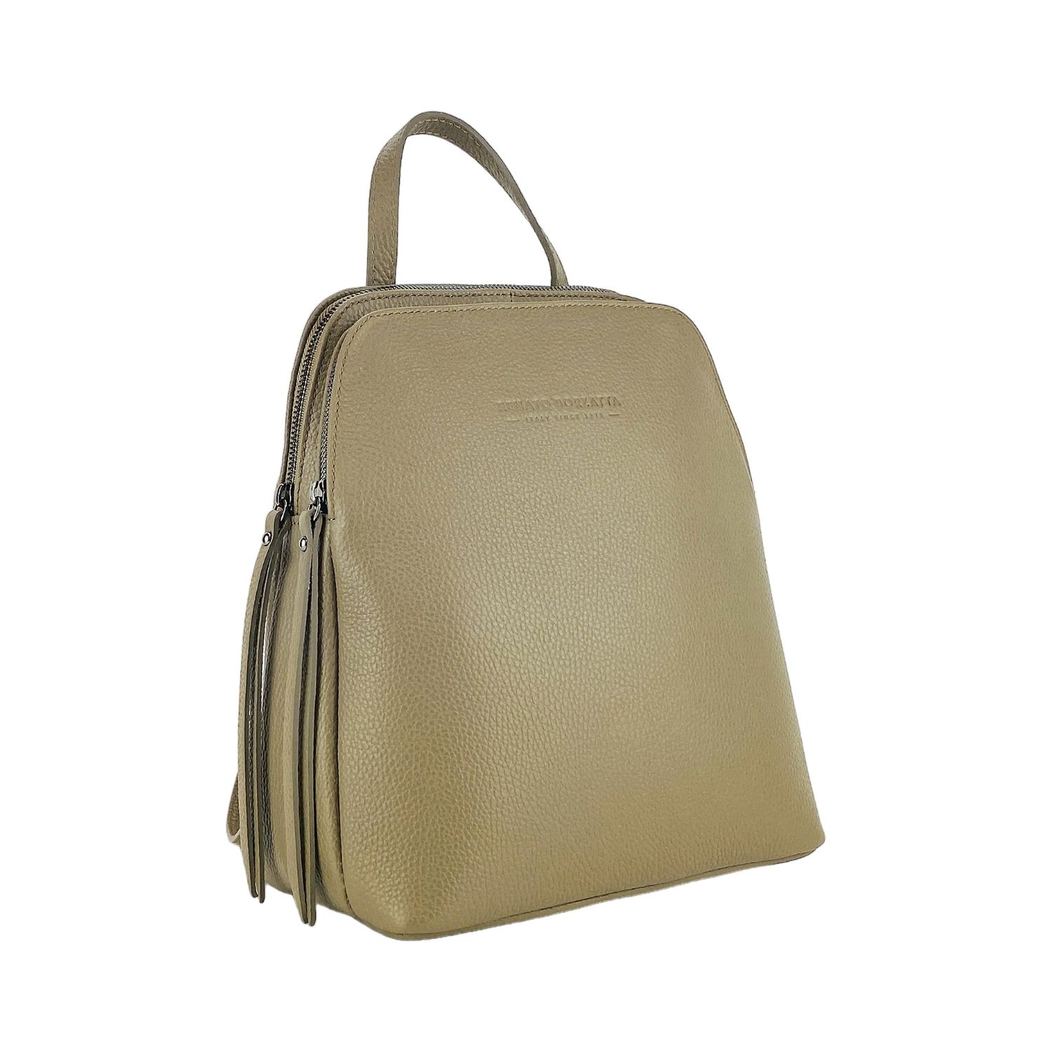 Women's Italian Leather Backpack, Double Compartment — Taupe