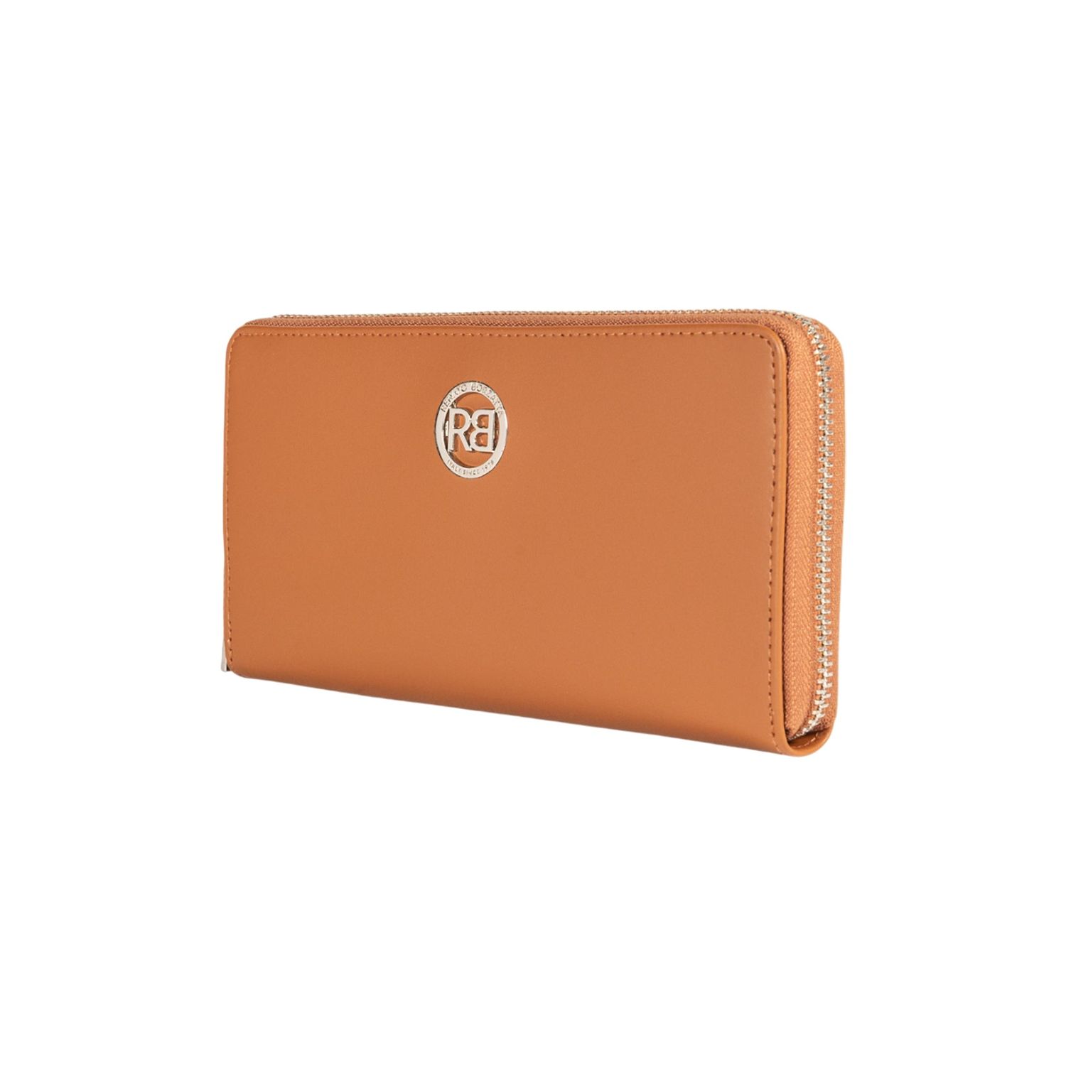 Women's Italian Leather Zip Wallet — Cognac