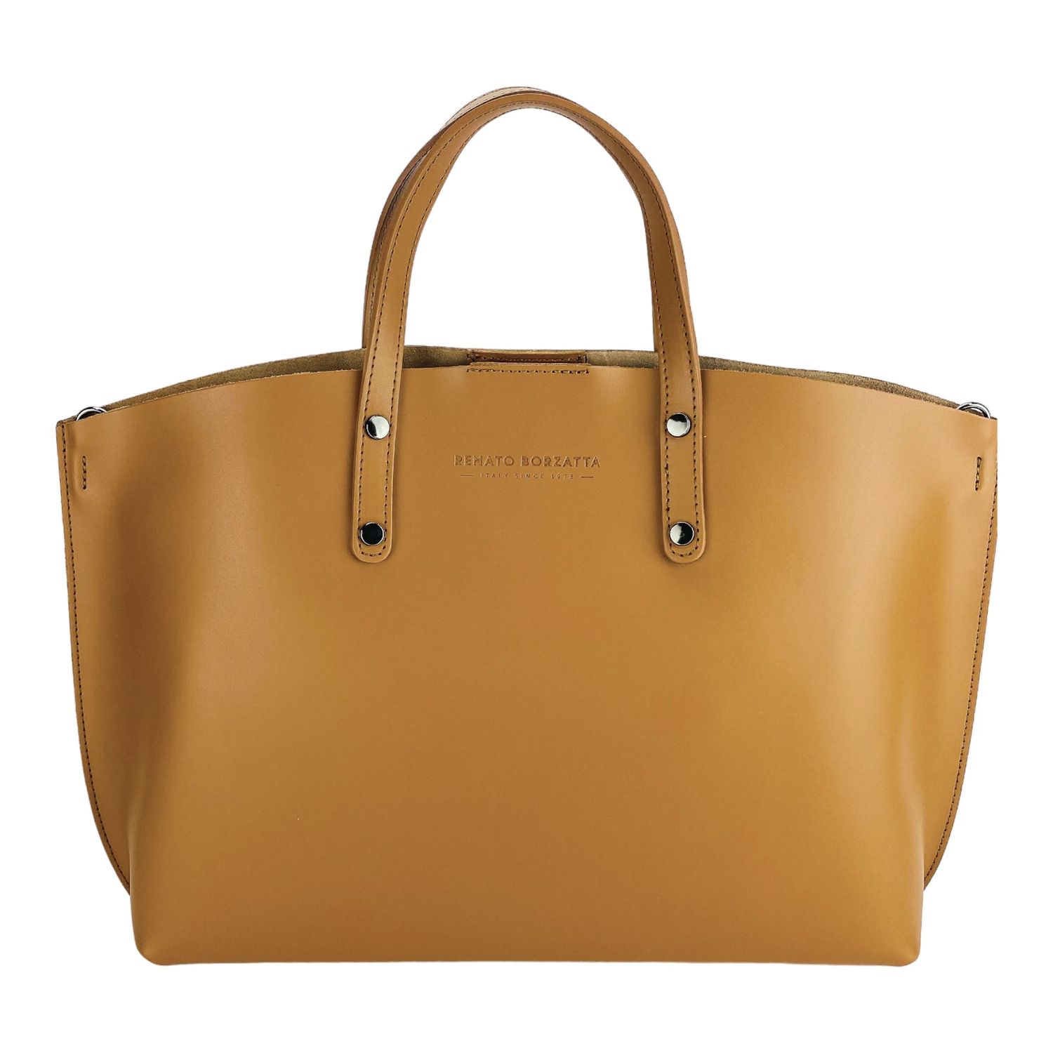 Women's Large Italian Leather Handbag — Cognac