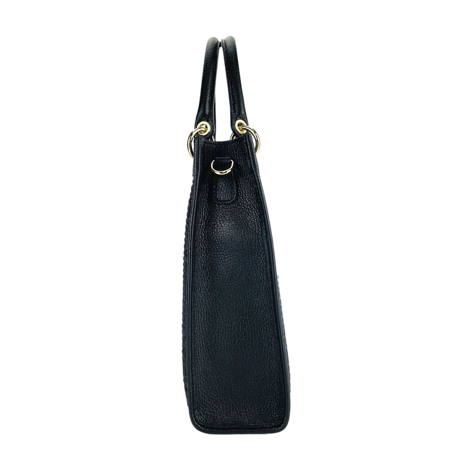 Italian Leather & Straw Handbag — Black