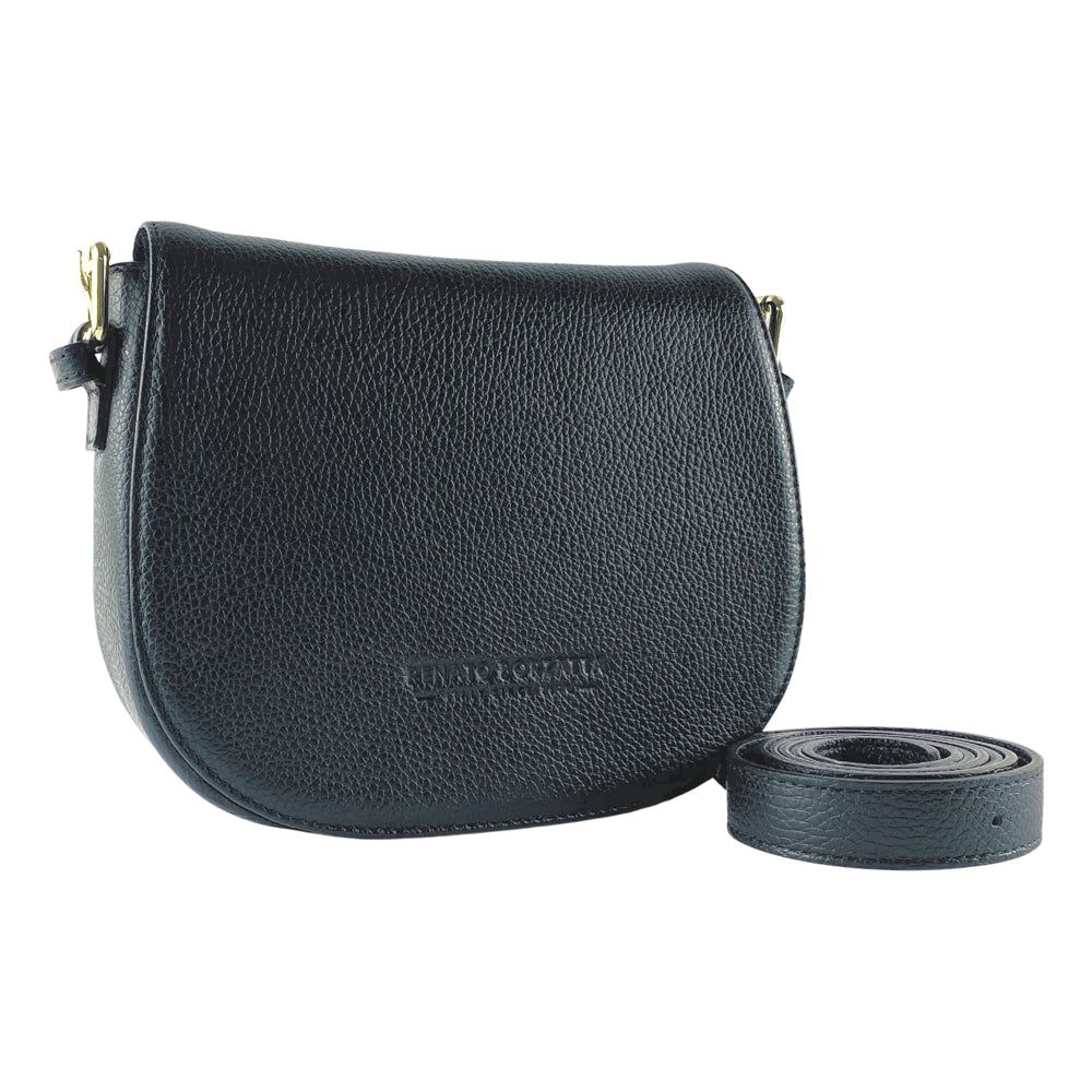 Italian Leather Shoulder Bag with Gold Hardware — Black