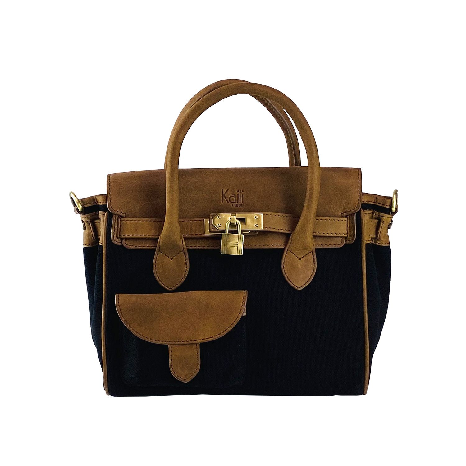 Italian Leather & Canvas Mini Handbag — Black