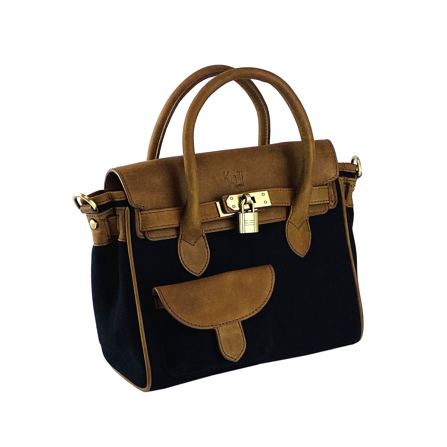 Italian Leather & Canvas Mini Handbag — Black