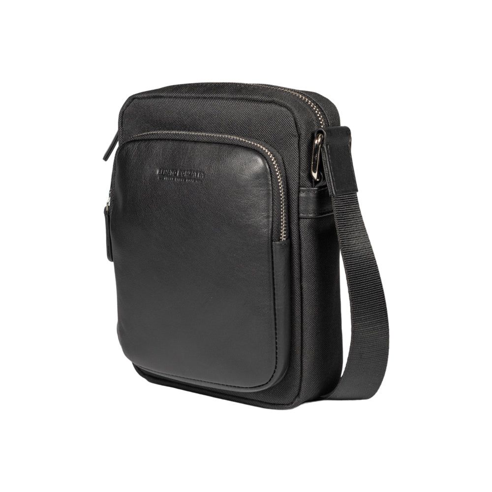 Italian Leather & Nylon Shoulder Bag — Black