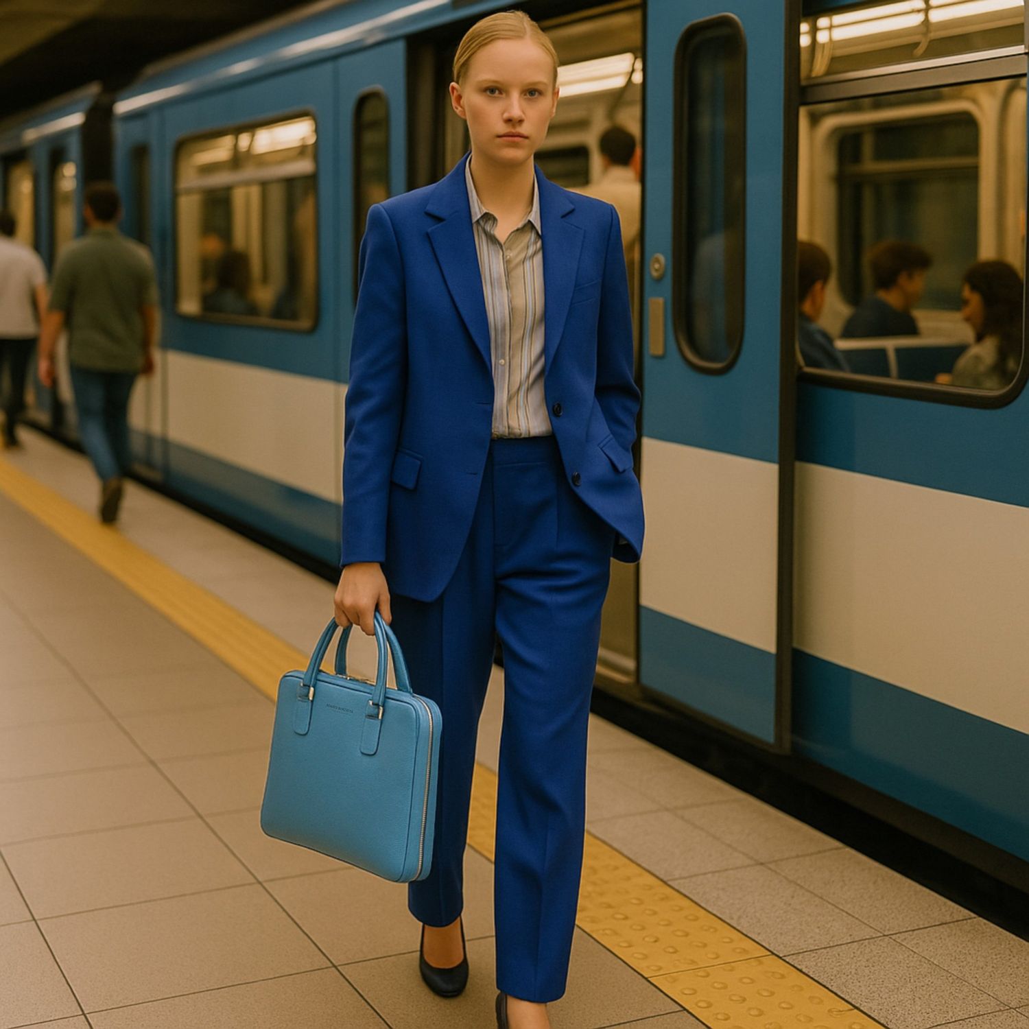 Italian Leather Unisex Briefcase — Avio Blue