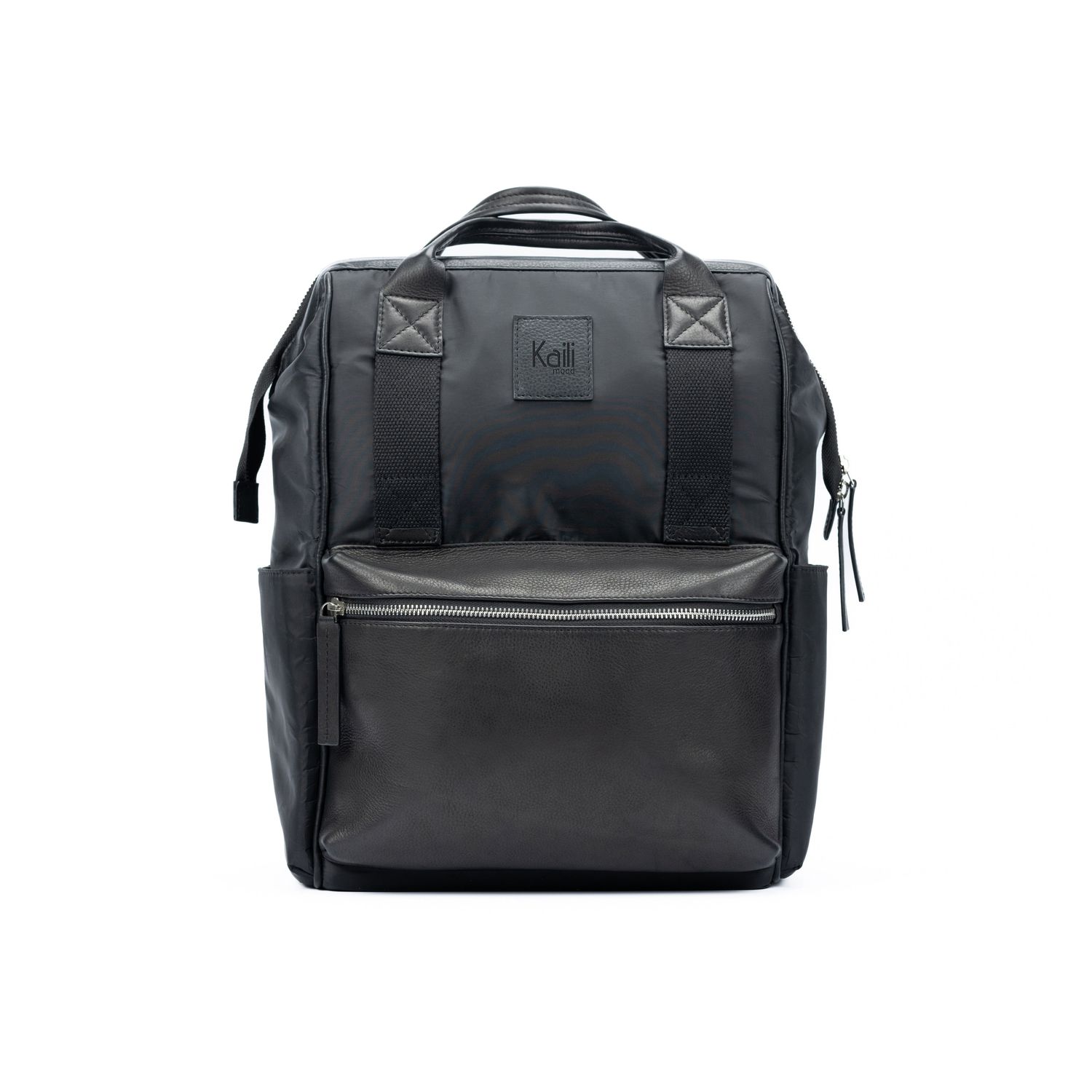 Waterproof Nylon & Leather Backpack — Black