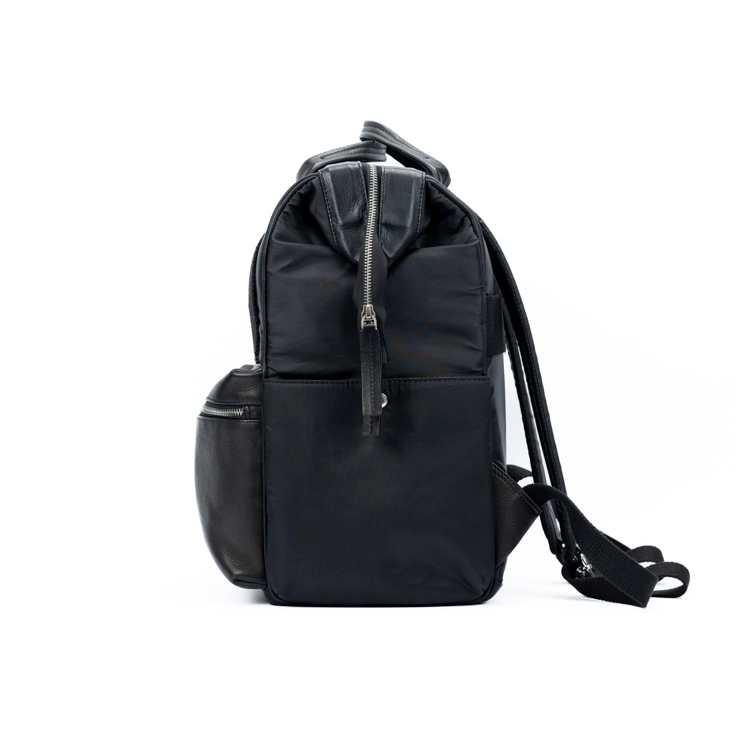 Waterproof Nylon & Leather Backpack — Black